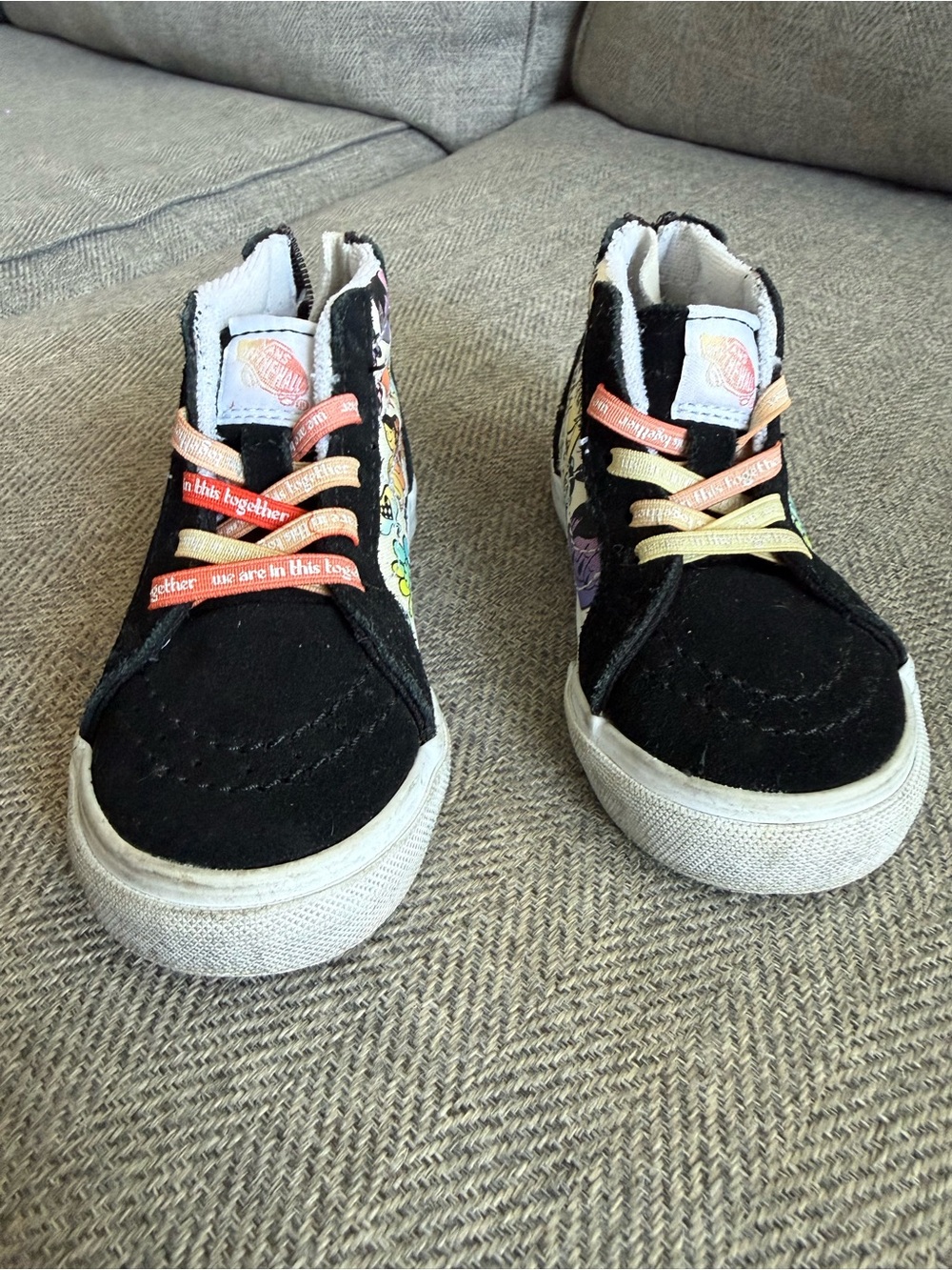 Vans Kids Black High-Top Sneakers with Multicolor Cartoon Panels - Picture 2 of 6